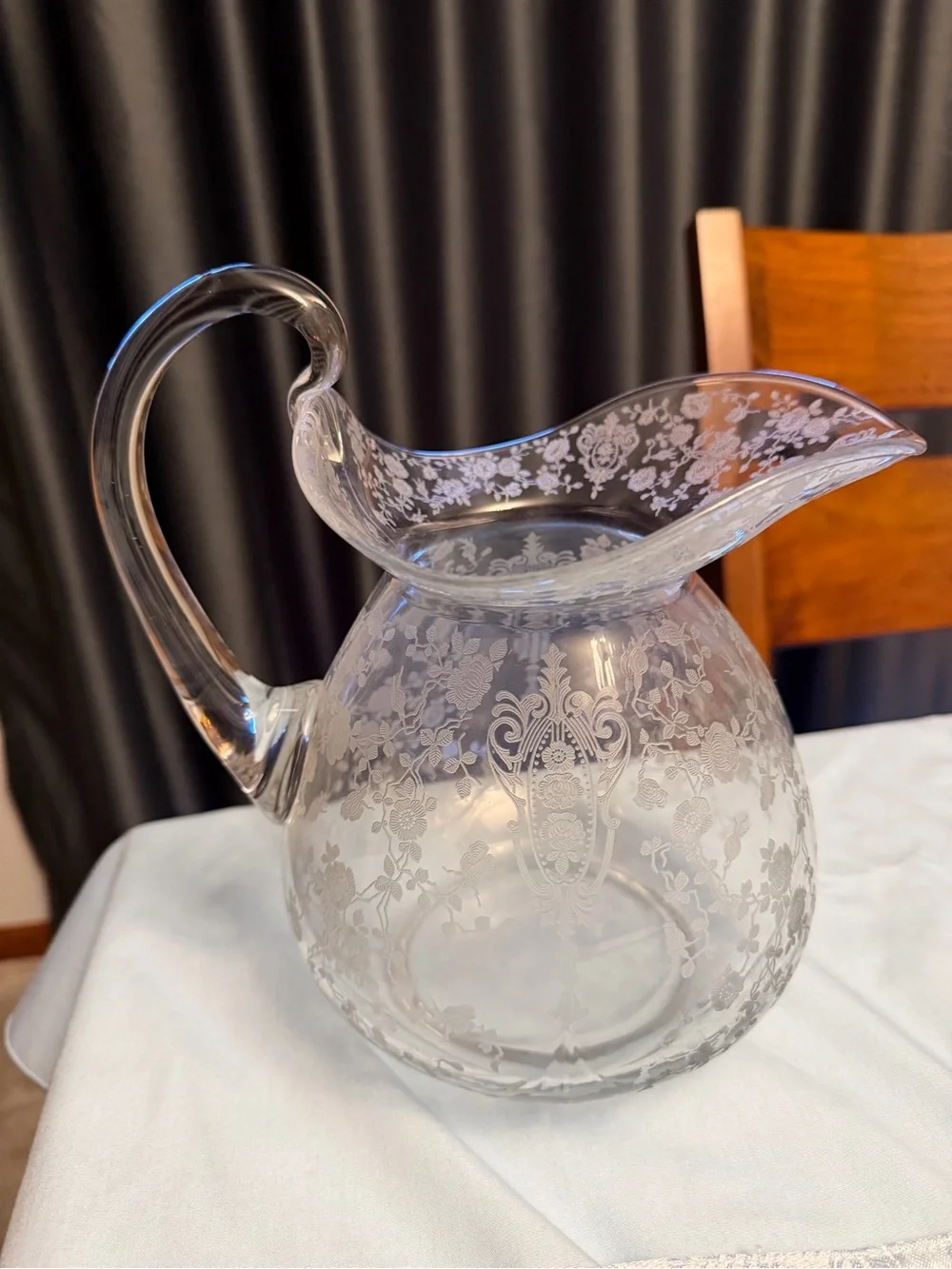 CAMBRIDGE ROSE POINT DOULTON ETCHED PITCHER RARE 9.5”